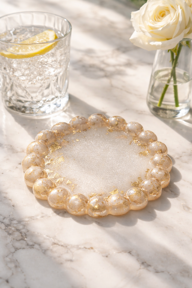 Ensemble de 3 plateaux design- Collection galets nacre doré