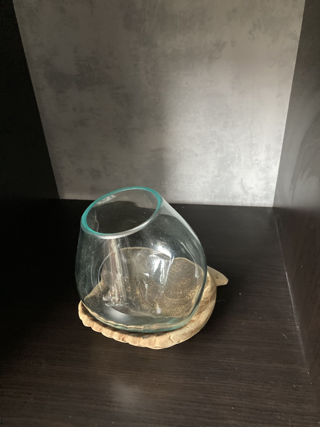 Unikat Glasvase auf Teakwurzel oval auf Handteakwurzel Ausführung Nr. 3948