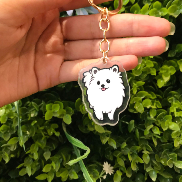 Pomeranian keyring (White)