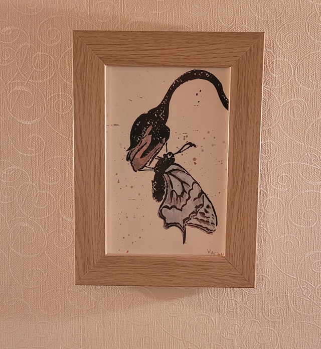 Fleur et papillon - Linogravure & Aquarelle