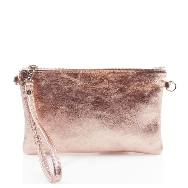 Italian Leather Metallic Clutch Bag