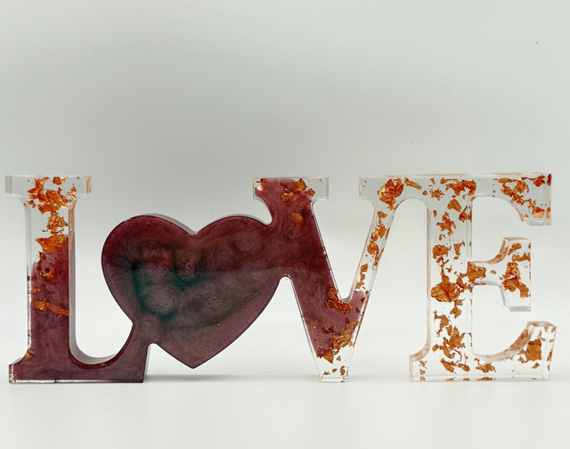 Bibelot Love ton rose et transparent feuille d’or