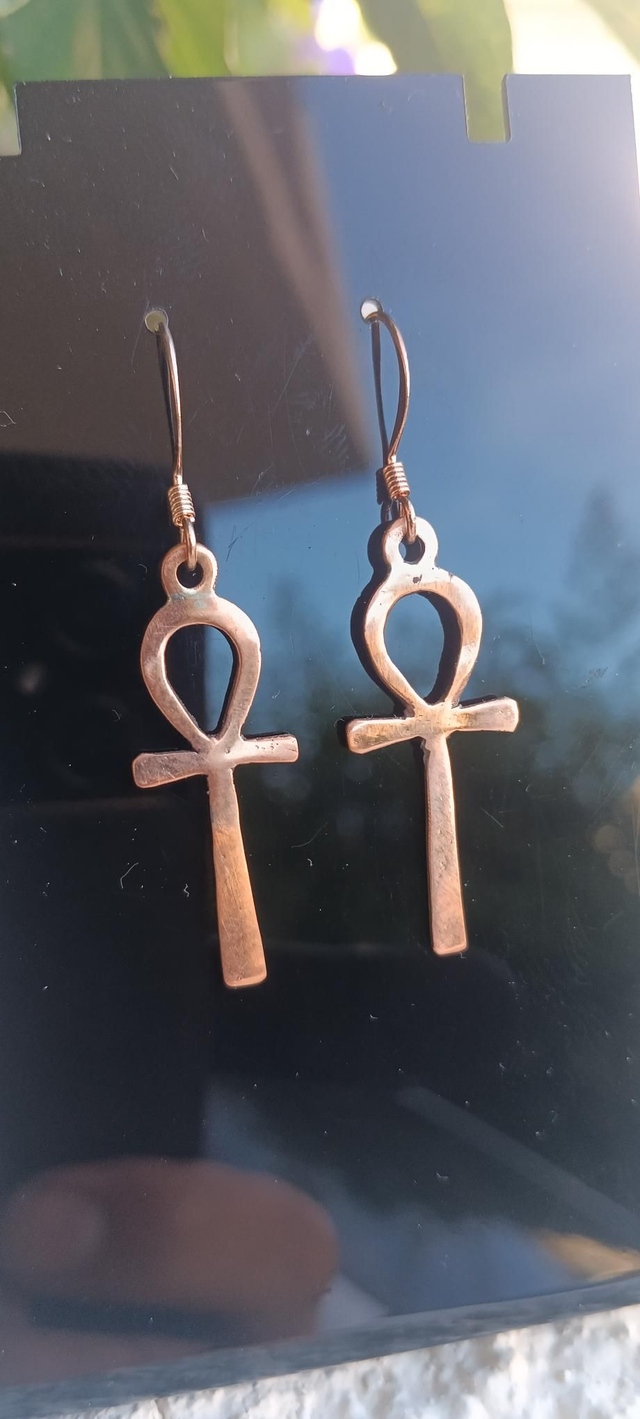 Boucles cuivre croix Ankh