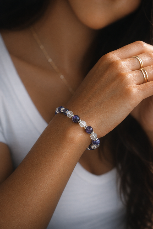 Sérénité &amp; Clarté : Bracelet en Améthyste et Cristal de Roche