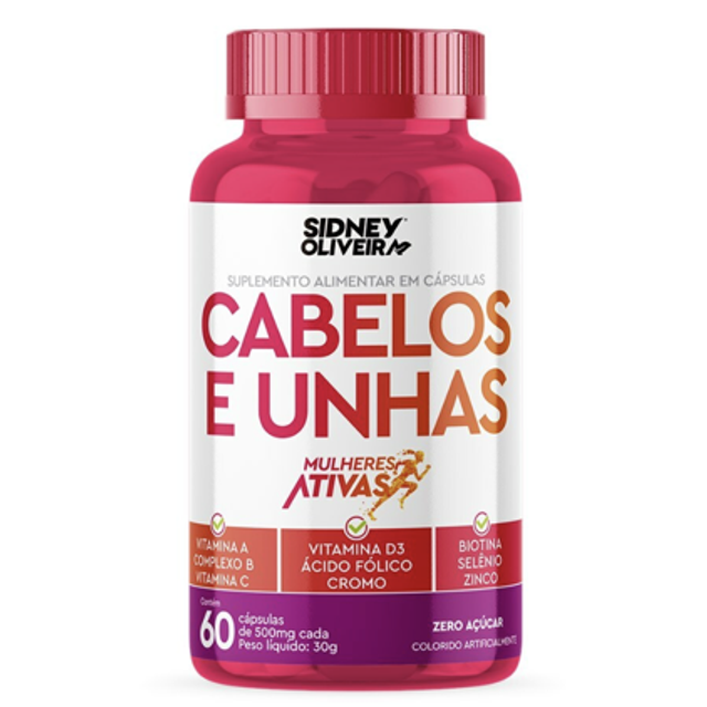 CABELOS E UNHAS MULHERES ATIVAS 60 CÁPSULAS SIDNEY OLIVEIRA
