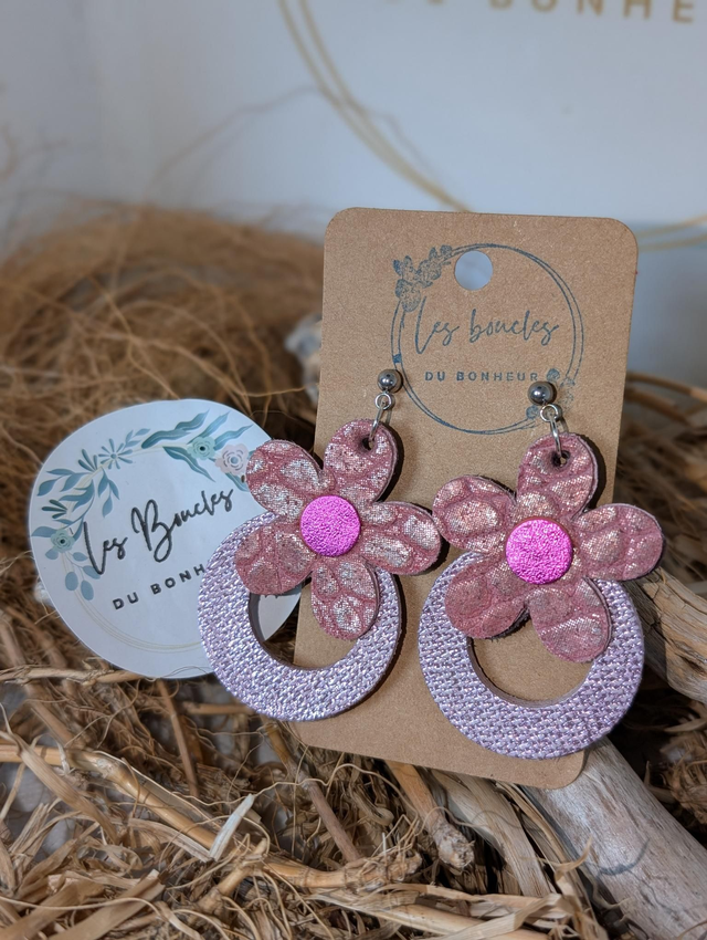 Boucles d'oreilles Baby Marguerite rose bm039