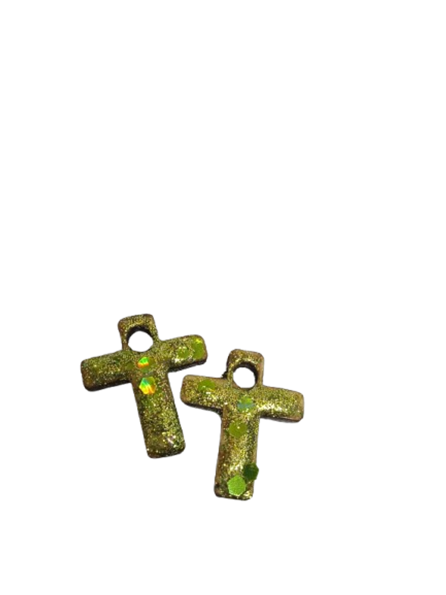 ✨ Croix "Verte Espérance" – Bois &amp; Résine Pailletée