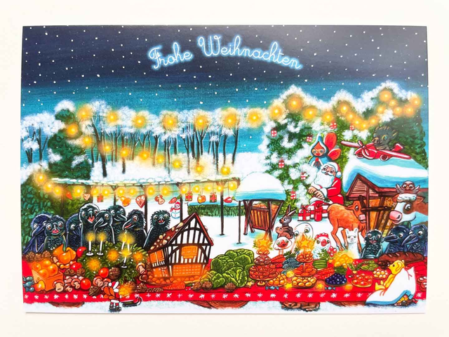 Postkarte Festbankett Rabenweihnacht