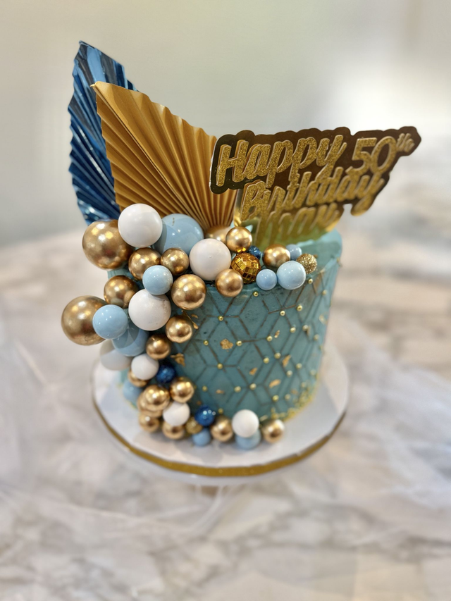Blue & Gold Birthday Cake for Dad