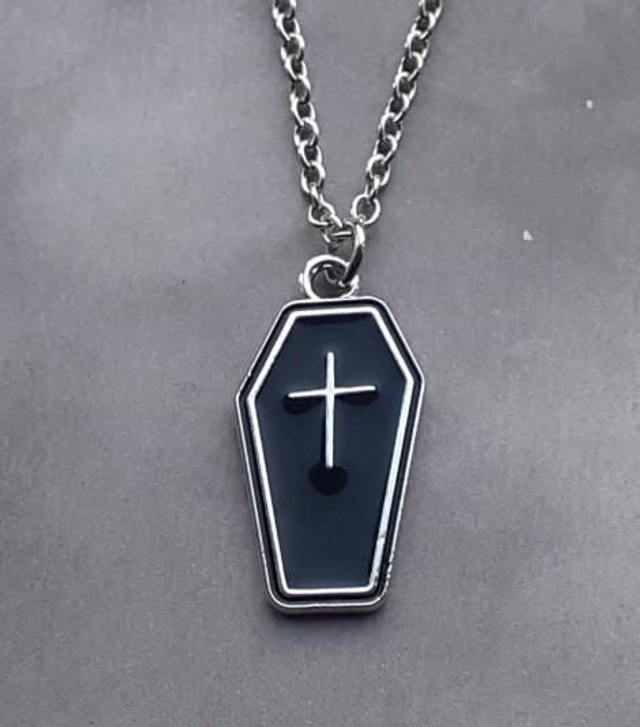Black Enamel Coffin Necklace 
