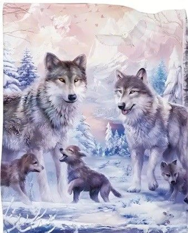 Loup des neiges couverture 130 cm x 150 cm 