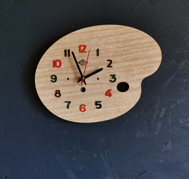 Horloge formica vintage pendule murale silencieuse palette peintre "Jura bois"