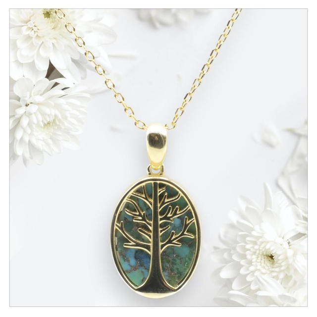 "Turquoise" - Collier argent 925 arbre de vie 
