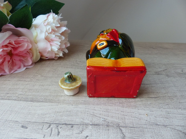 Figurine vintage Monsieur Hibou en céramique – oiseau savant sur livre avec chapeau amovible – années 70 - déco pour bureau ou bibliothèque