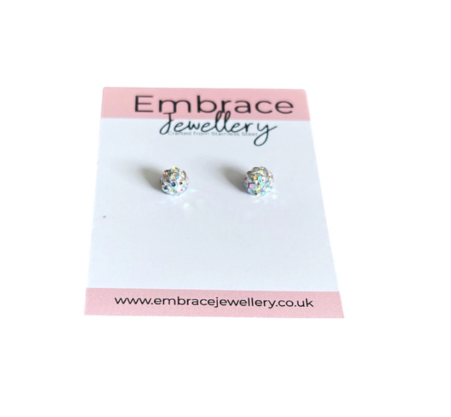 Iridescent Rhinestone &#039;Disco Ball&#039; Mini Comfort Back Studs
