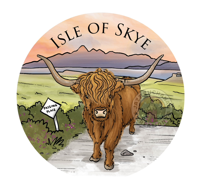Isle of Skye sunset cow - vinyl sticker