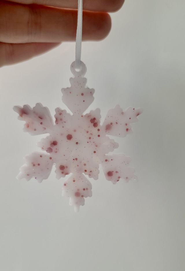 White & Red Snowflake Ornament – Handmade Resin Christmas Bauble