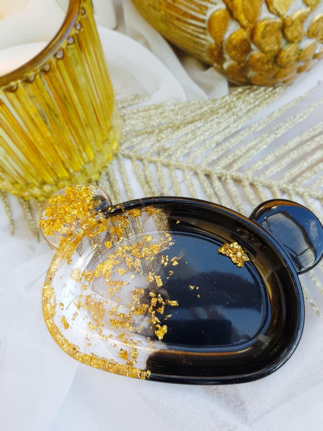 Trinket dish - Bear- Black/ Gold Leaf