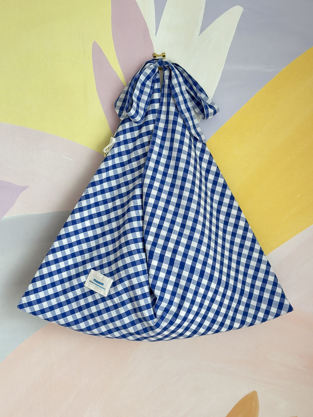SAC ORIGAMI - Vichy bleu / tissu fleuri - Fait main à Reims (France)