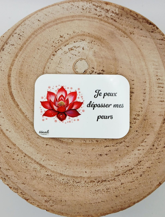 Magnet Fleur de lotus rouge avec phrase &quot;Je peux dépasser mes peurs&quot; 