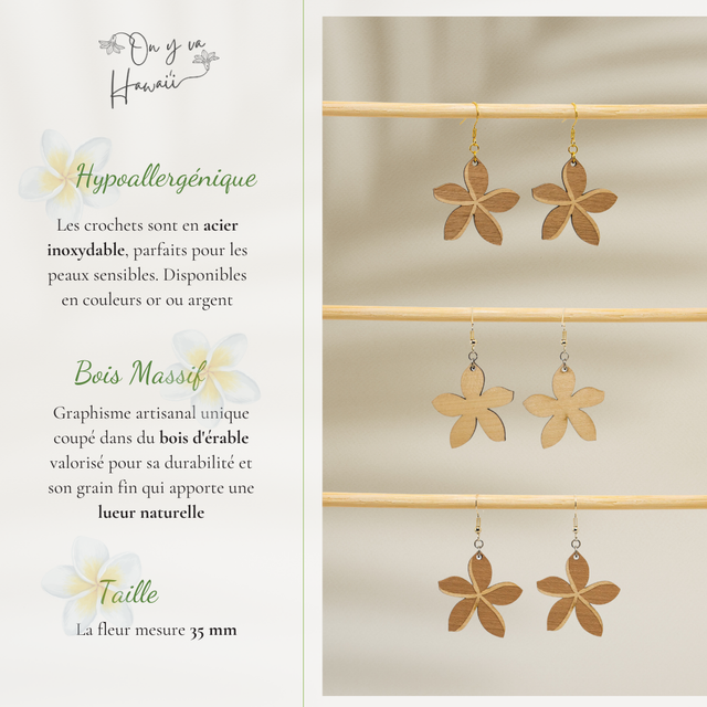 Boucles d'oreilles en Bois / Wood Earrings - Pua Melia Poahi