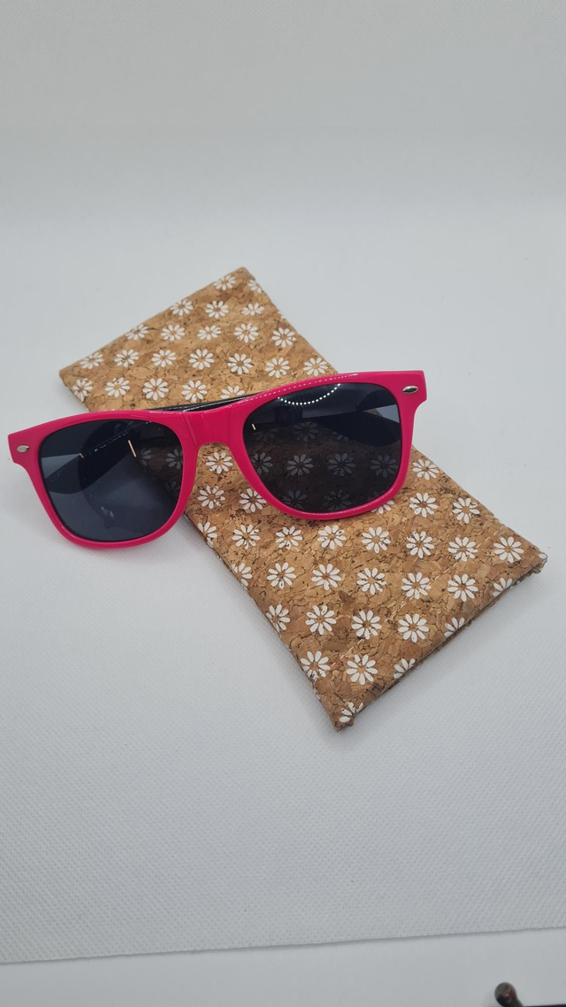 Étuis à lunettes plats à pince en liège imprimé fleurs blanches