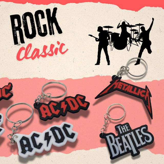 🎸 Classic Keychains of Rock Legends! 🎸AC/DC - Metallica - The Beatles