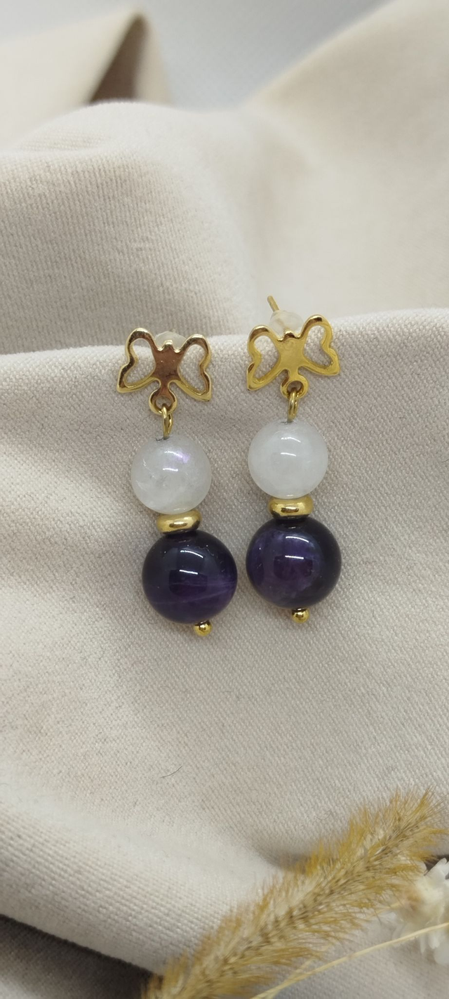 Clous d&#039;oreilles en pierres naturelles de 8 et 10 mm (améthyste, pierre de lune)
