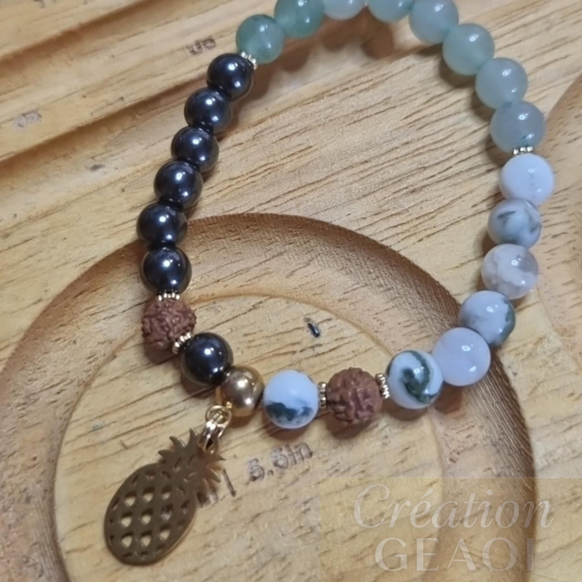 Agate arbre, rudraskha, aventurine verte et hématite non Magnétique