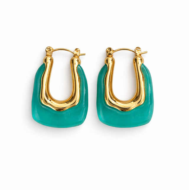 Pendientes acero dorado verde agua 