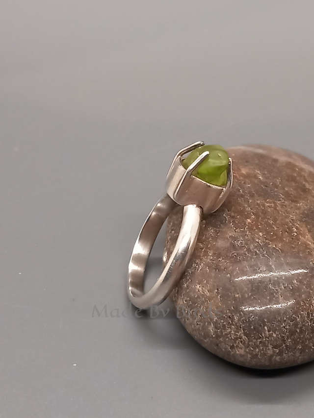Tumbled Raw Peridot Sterling Silver Ring