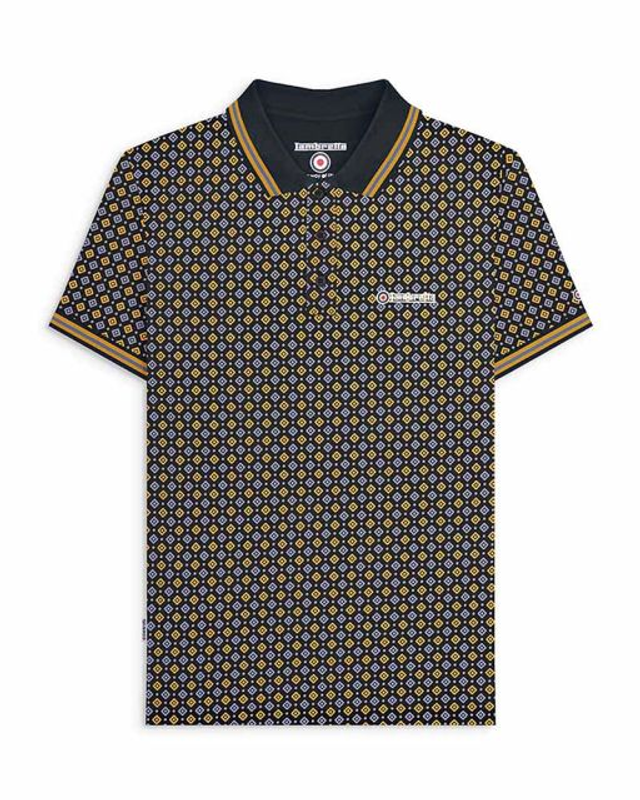 SS 7164 Lambretta Geo AOP Polo - Black/Gold
