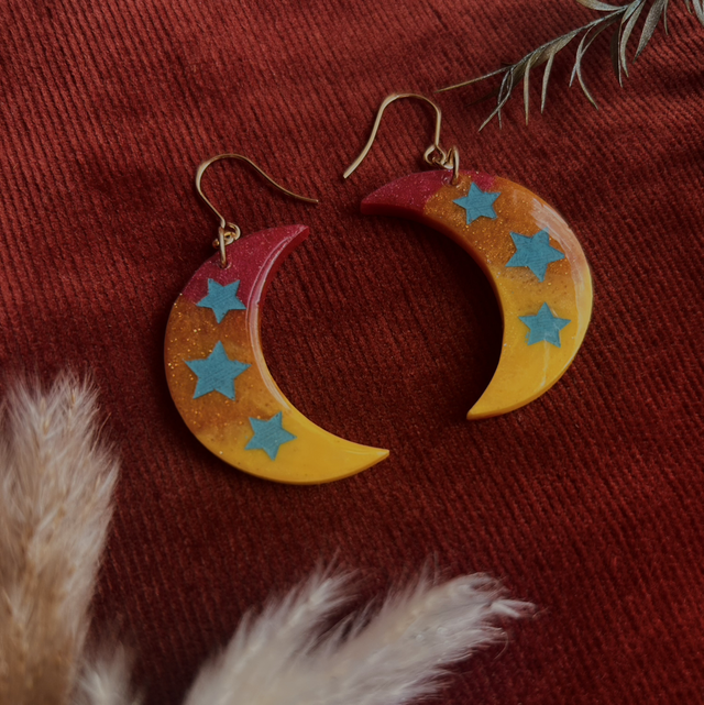 Statement Moon Earrings With Turquoise Star Details