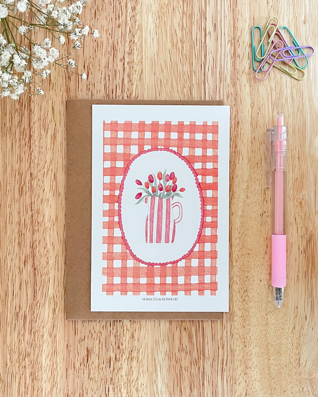 Carte Postale Vase Tulipes - Illustration aquarelle