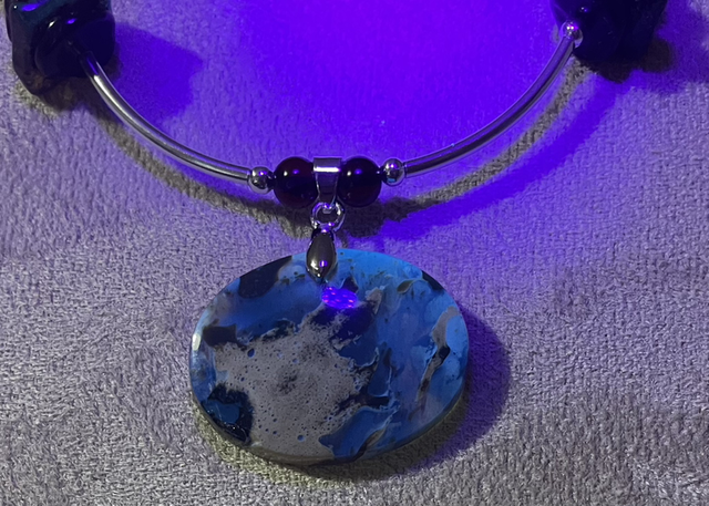 Indonesian blue amber and sterling silver necklace