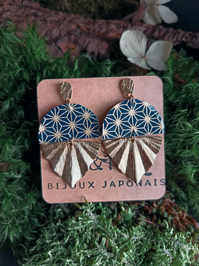 Boucles d'oreilles - puces - papier washi - éventail - laiton - La&Titia 