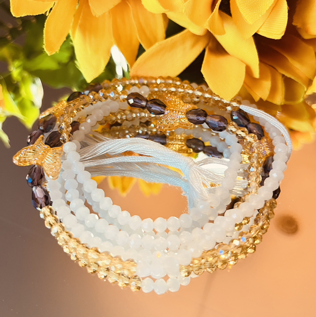Golden Wings Heupketting 120cm – Goud, Paars &amp; Vlinderkralen | Handgemaakte Waist Beads