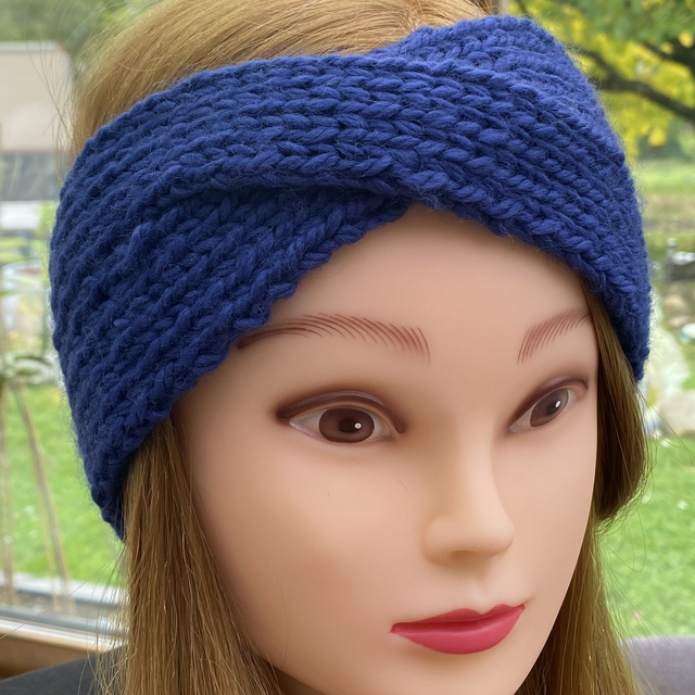 Bandeau croisé laine Bleu Roy