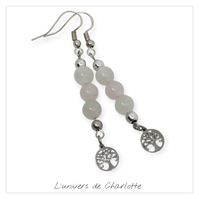 Boucles d&#039;oreilles &quot;Pierre de lune/Quartz rose&quot; BO-027