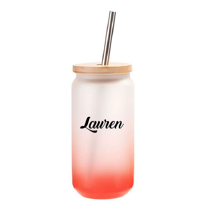 Personalised Glass Jar with Bamboo Lid &amp; Straw - RED