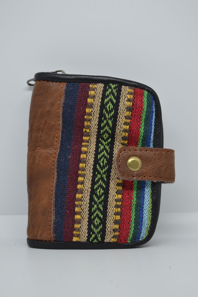 Grand portefeuille en cuir et coton