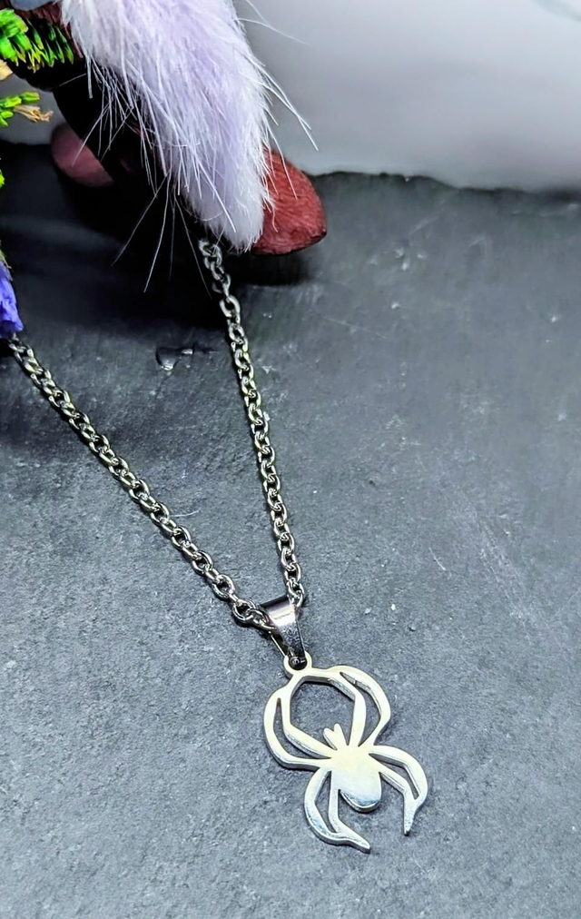 Stainless Steel Necklace With Spider Pendant 