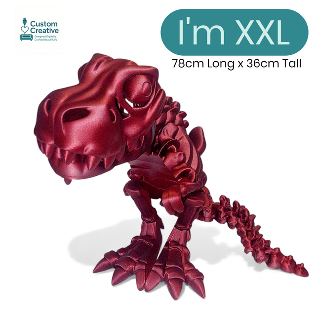Giant Skeletal T-Rex – 3D Printed Flexi Dinosaur – Glitter Red PLA – 78cm Long x  36cm Tall