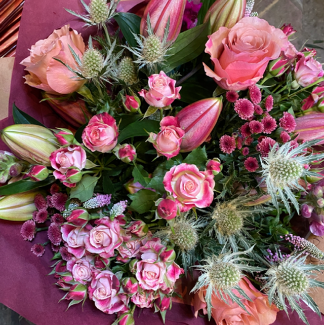 Hand Tied - Valentines Bouquet in Pinks &amp; Red