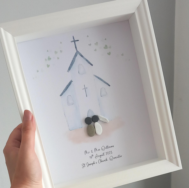 Personalised church wedding pebble picture 