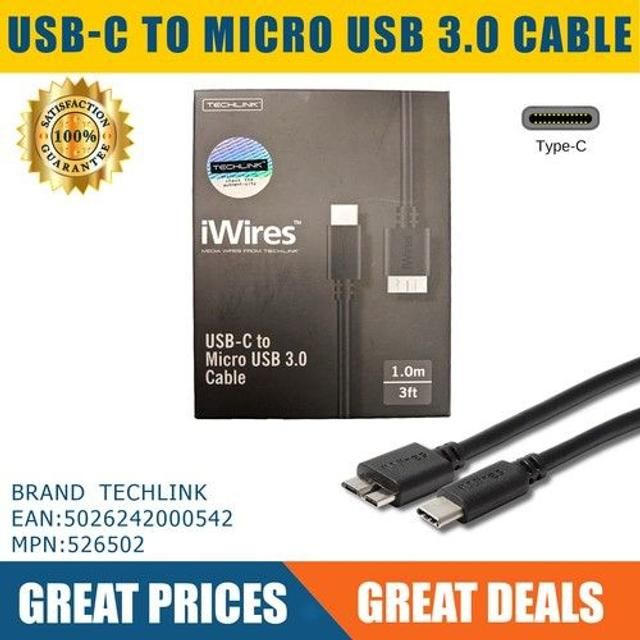 Techlink USB TYPE-C To Micro-USB B Male Male Black USB Hard Drive Cable