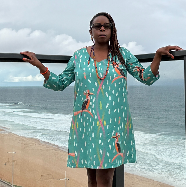 Ewà robe tunique imprimée Hornbill turquoise