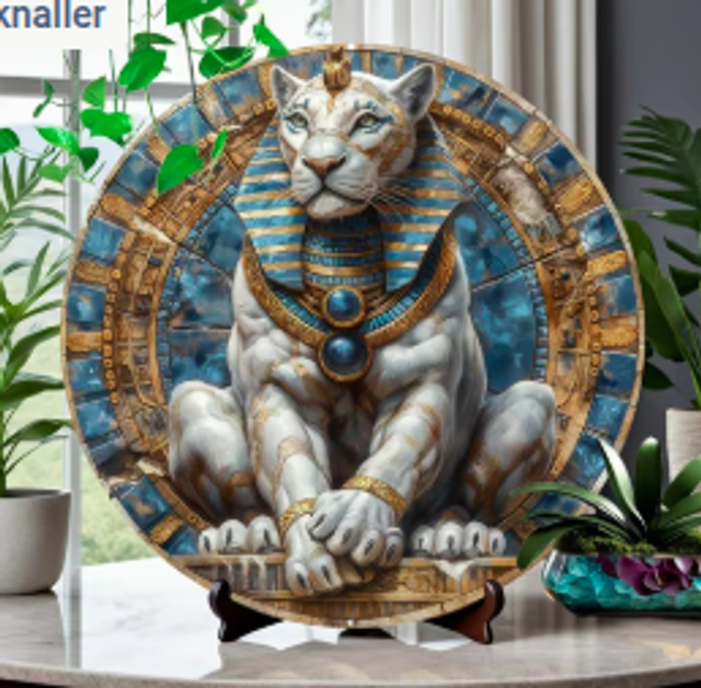 Wanddecoratie metalen bord Sfinx Leeuw (20cm diameter)