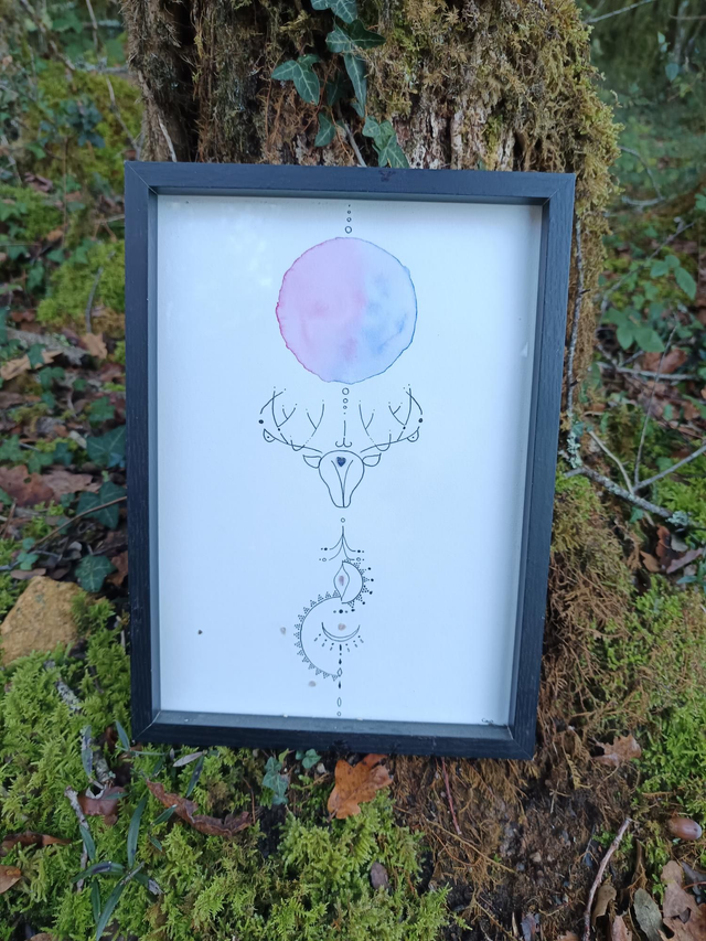 Aquarelle cerf avec pierre semi précieuse 