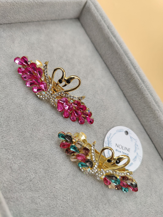 Barrette dorée en forme de cygne, barrette cygne cristaux rose ou coloré